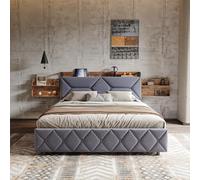 CXHLXYR Letto 160 x 200 con USB, letto matrimoniale con 4 cassetti, testiera con ripostiglio scorrevole, letto adulto con rete a doghe in legno, letti per adulti e adolescenti, velluto (grigio, 160)