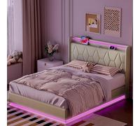 CXHLXYR Letto baule 140 x 200 con rete, letto imbottito con testiera del letto, letti 2 posti con luce a LED e interfaccia USB, telaio letto, supporto a doghe in legno solido, tessuto in velluto