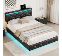 CXHLXYR Letto imbottito 140 x 200 cm con illuminazione a LED, porte USB, letto 140 x 200 con rete e stoccaggio, testiera regolabile, telaio per letti galleggianti, ideale per adulti e adolescenti