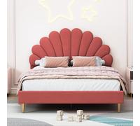 CXHLXYR Letto imbottito 140 x 200 cm, letto matrimoniale con rete a doghe e testiera a petali letto per bambini telaio letto 140 x 200 cm, per adulti e adolescenti, tessuto di velluto (Bordeaux, 140 x