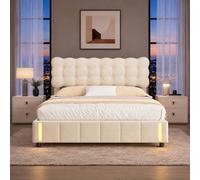 CXHLXYR Letto imbottito 160 x 200 cm con LED, letto baule 160 x 200 cm con rete letto matrimoniale con contenitore,Struttura letto idraulico per adulti e adolescenti, velluto Beige Senza Materasso