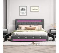 CXHLXYR Letto matrimoniale imbottito 140 x 200 cm, letto matrimoniale con 4 cassetti e testiera regolabile letto cassettiera 140 x 200 cm con rete a listelli, letti per adulti facile da montare in