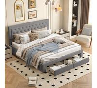CXHLXYR Letto matrimoniale imbottito 160 x 200 cm, letto baule idraulico con rete a doghe e 2 cassetti letto 160 x 200 cm, con contenitore letto matrimoniale per adulti e adolescenti, velluto