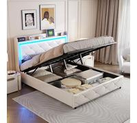 CXHLXYR LIt Capitonné 140 x 200, letto cassettiera con illuminazione a LED, letto matrimoniale con rete, letto matrimoniale con rete USB, telaio letto con testiera imbottita, decorazione borchiata, PU