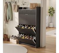 CXHLXYR Mobile Scarpiera,Comò per Scarpe,Mobili per Ingresso,Armadio per Scarpe con 3 Ribaltine e 2 Cassetti per Camera, Soggiorno e Ingresso 77 x 24 x 133 cm (Nero-C, 2 cassetti)
