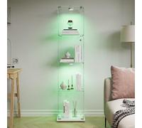 CXHLXYR Vetrina in vetro 4 ripiani con ante e vetrine in vetro con LED, mobile vetrina vetri con porta e serratura armadio in vetro, vetrine per soggiorno, 163 x 40 x 35 cm (1 porta 4 strati LED