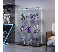 CXHLXYR Vetrina su base in vetro con 2 ante e 3 piani, armadio da collezione moderno in vetro con striscia luminosa a LED per soggiorno, ufficio, 123 x 79 x 35 cm (2 ante a 3 strati striscia LED, nero