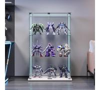 CXHLXYR Vetrina su base in vetro con 2 ante e 3 piani, armadio da collezione moderno in vetro con striscia luminosa a LED per soggiorno, ufficio, 123 x 79 x 35 cm (2 ante a 3 strati striscia LED