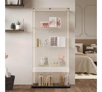 CXHLXYR Vetrina su base in vetro con 2 ante e 4 piani, armadio da collezione moderno in vetro con striscia luminosa a LED per soggiorno, ufficio, 163 x 79 x 35 cm (2 ante 4 strati striscia LED, nero)