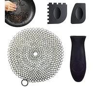 CXING - Pulitore in ghisa con raschietti per griglia, coperchio con manico in acciaio inox, facile da pulire per padelle, forni olandesi, griglie, padelle, piastre, wok e altro ancora