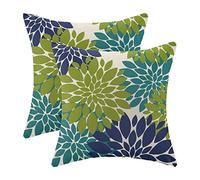 CXMEIFLY Fodere per cuscini blu navy salvia verde acqua 41x41 cm Set di 2 Dahlia floreali decorativi cuscini estivi moderni geometrici a fiori per esterni per divani, divani letto e decorazioni per la