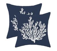 CXMEIFLY Set di 2 federe per cuscini blu navy, 45 x 45 cm, a tema oceano, blu corallo, spiaggia, decorazione da spiaggia, stile nautico, estivo, per esterni, decorazioni per divani