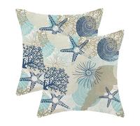 CXMEIFLY Set di 2 federe per cuscini con motivo costiera, 45 x 45 cm, motivo: stella marina, oceano, decorazione da spiaggia, turchese, blu navy, spiaggia, nautica, estate, per esterni, decorazioni