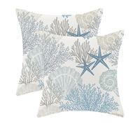 CXMEIFLY Set di 2 federe per cuscini da 40,6 x 40,6 cm, motivo: conchiglie, stelle marine, corallo, oceano, spiaggia, turchese, blu navy, nautico, estivo, per esterni, decorazioni per divani
