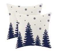 CXMEIFLY Set di 2 federe per cuscini natalizi, 50 x 50 cm, color crema blu navy, albero di Natale, fiocchi di neve, decorazioni invernali per esterni, per divano e letto
