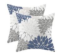 CXMEIFLY Set di 2 federe per cuscino, blu navy, bianco, grigio, 50,8 x 50,8 cm, decorazione floreale con dalia, estive, geometrie moderne, per esterni, per divano, letto, decorazioni