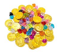 CXNXFD Set di 100 monete d'oro dei pirati (50 gemme dorate per bambini e 50 gemme pirate), tesoro dei pirati per bambini, festa dei pirati