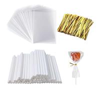 CXNXFD Set di 300 steli per cake pop, 100 bastoncini per lecca-lecca da 15,2 cm, confezione da 100 sacchetti trasparenti per caramelle, dolci, pasticcini, dolci
