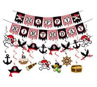 CXNXFD Set di decorazioni per compleanno dei pirati, decorazione per il compleanno dei bambini, stelle filanti pirata, capitano, cappello, pappagallo, pirata, striscione Happy Birthday per compleanno
