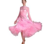 CXPMY Abiti da Concorso di Ballo da Sala da Ricamo Costume da Spettacolo di Valzer Moderno A Maniche Lunghe Abbigliamento da Ballo Professionale per Tango Valzer,Rosa,XXL