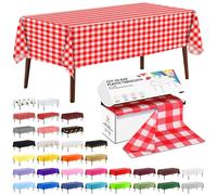 CXPSINC Rotolo di tovaglia in plastica usa e getta con taglierina scorrevole, per tavoli di tutti i tipi/forme, per picnic, feste, banchetti, compleanni, matrimoni (rosso a scacchi, 90 piedi)