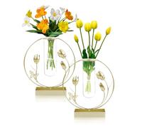 CXRYLZ-FUR 2 Pezzi Vaso Decorativo da Interno, Soprammobili Moderni Oro Metallo Vetro Trasparente Vaso Fiori, Elegante Moderno Decorativi Tulipani Design Vasi per Centro Tavola, Centrotavola