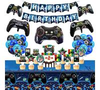 CXRYLZ-FUR Decorazioni Compleanno di Gioco, Decorazioni per Feste di Videogiochi per Gamer Palloncini di gioco Gamepad Pallone in Foil di Banner su Cake Topper e Copertura Del Tavolo per Ragazza
