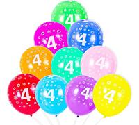 Cxryrzhe 10 palloncini per 4° compleanno, 30,5 cm, multicolore, in lattice, stampati, per feste per 4° anniversario, numero 4 anni, decorazioni per feste per ragazzo e ragazza