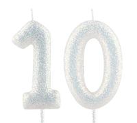 Cxryrzhe Candela di compleanno numero 10 bianco iridescente decimo glitter candele di compleanno decorazioni per torte per feste celebrazioni forniture decorative