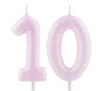 Cxryrzhe Candela per decimo compleanno, numero 10, rosa e viola, iridescente, glitterata, decorazione per torte, per ragazze e donne, per feste di anniversario