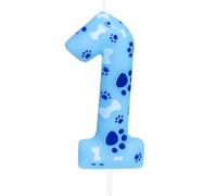 Cxryrzhe Candela per il primo compleanno con zampa di cane numero 1, blu - decorazione per torta a tema zampa di cane, decorazione per bambini, ragazzi e ragazze