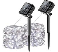 CXtech 2 pezzi di luci solari per esterni Ghirlanda di luci solari Stringa di luci decorative da giardino 10 m 100 LED 2 modelli Decorazione per Natale, giardino, festa, albero, patio (bianco freddo)