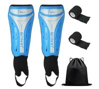 CxutSa 1 Paio Parastinchi Calcio Parastinchi Protezione Caviglia con Benda Elastica e Sacchetto con Cordoncino Equipaggiamento Calcio per Bambini Giovani Adulti (blu, 8,5x19cm)