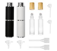 CxutSa 4 Pezzi Porta Profumo da Viaggio Bianco e Nero Flaconi Spray in Pelle 8 ml e Roll on Vuoto 10 ml Ricaricabile Atomizzatore Profumo Boccette Profumi Vuoti Portaprofumo da Viaggio