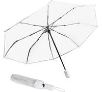 CXWFLM Ombrello trasparente automatico - Ombrello tascabile compatto trasparente in bianco, antivento e leggero - Ombrello pieghevole trasparente per matrimoni, viaggi, uso quotidiano e fotografia