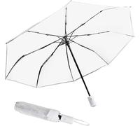 CXWFLM Ombrello trasparente automatico - Ombrello tascabile compatto trasparente in bianco, antivento e leggero - Ombrello pieghevole trasparente per matrimoni, viaggi, uso quotidiano e fotografia