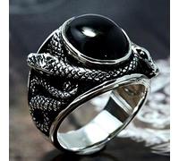 CXWK Anello con Motivo a Serpente in Pietra Nera della Boemia Gioielli Vintage con Viso Largo Uomo Donna Punk Hip Hop Anello Gioielli Donna Uomo Anello di Moda
