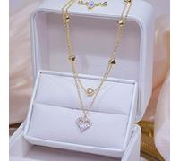 CXWK Collana con Cuore a Doppio Strato in Oro 14 carati Collana con Ciondolo a Forma di Ciondolo da Donna con zirconi Brillanti