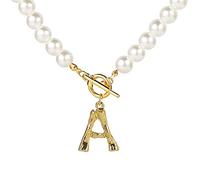 CXWK Collana di Perle simulate per Gioielli da Donna Nome Pendenti con Lettera Iniziale in Alfabeto Inglese in bambù Dorato