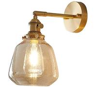 CXYWBD Adjustable Copper with Seeded Glass Shade Bedroom Bedside Lamp Wall Mount Fixture for Kitchen Living Room Decor,Amber
