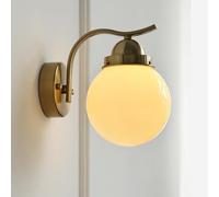 CXYWBD Antique Gold Metal Lamp in Brushed Brass Finish Cream Glass E27 Mid Century Hardwired Globe Wall Light Fixture for Bedroom Bedside Living Room,Cream Color Shade
