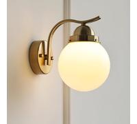 CXYWBD Antique Gold Metal Lamp in Brushed Brass Finish Cream Glass E27 Mid Century Hardwired Globe Wall Light Fixture for Bedroom Bedside Living Room,Milk White Shade