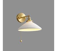 CXYWBD Copper Lamp with Pull Chain White Ceramic Wall Mount Light Fixtures Brass Headboard Lamps for Bedroom Bedside Reading,