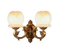 CXYWBD Fashion 1-2-Heads European Copper Lamp Luxury Bedroom Creative Bed Living Room Balcony TV Lighting Villa Club Wall Light with Glass,2-Lights