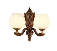 CXYWBD Fashion European Luxury Copper Lamp Retro E27 Glass Warm Light Home Bedroom Living Room Background Study Decorative Wall Hotel,OneColor-Double Head