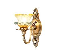 CXYWBD Fashion Vintage Copper with Flower Shaped Glass Shade European Style Traditional Classical Wall Lighting Brass Fixture Bedside Lamp Living Room,1 Light
