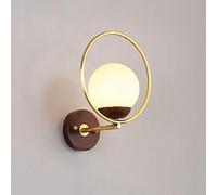 CXYWBD Glass Lampshade Wood Copper Oriental Lamp Creative Wall Wash Lights Headboard Lamps for Living Room Bedroom Corridor,White Light