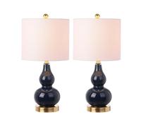 CXYWBD Glass Table Lamp 2 Pacchetti con tonalità di Lino Camera Ufficio, tavolino, libreria Adatta per camere da Letto, Soggiorno, uffici, Libro (Marina)