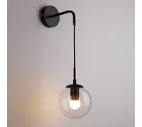CXYWBD Globe Shape Lamp E27 Industrial Wall Lighting Fixture Bedroom Corridor Light Retro Amber Glass Sphere Wall,Noir