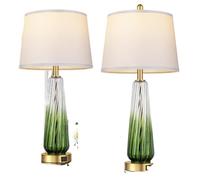 CXYWBD Lampada con Touch banco Vetro Porte USB A+C, dimmerabile a Vie, con tonalità di Lino Bianca la Decorazione del Domestico Adatto per camere da Letto, Soggiorno, uffici, Libro (Verde (2
